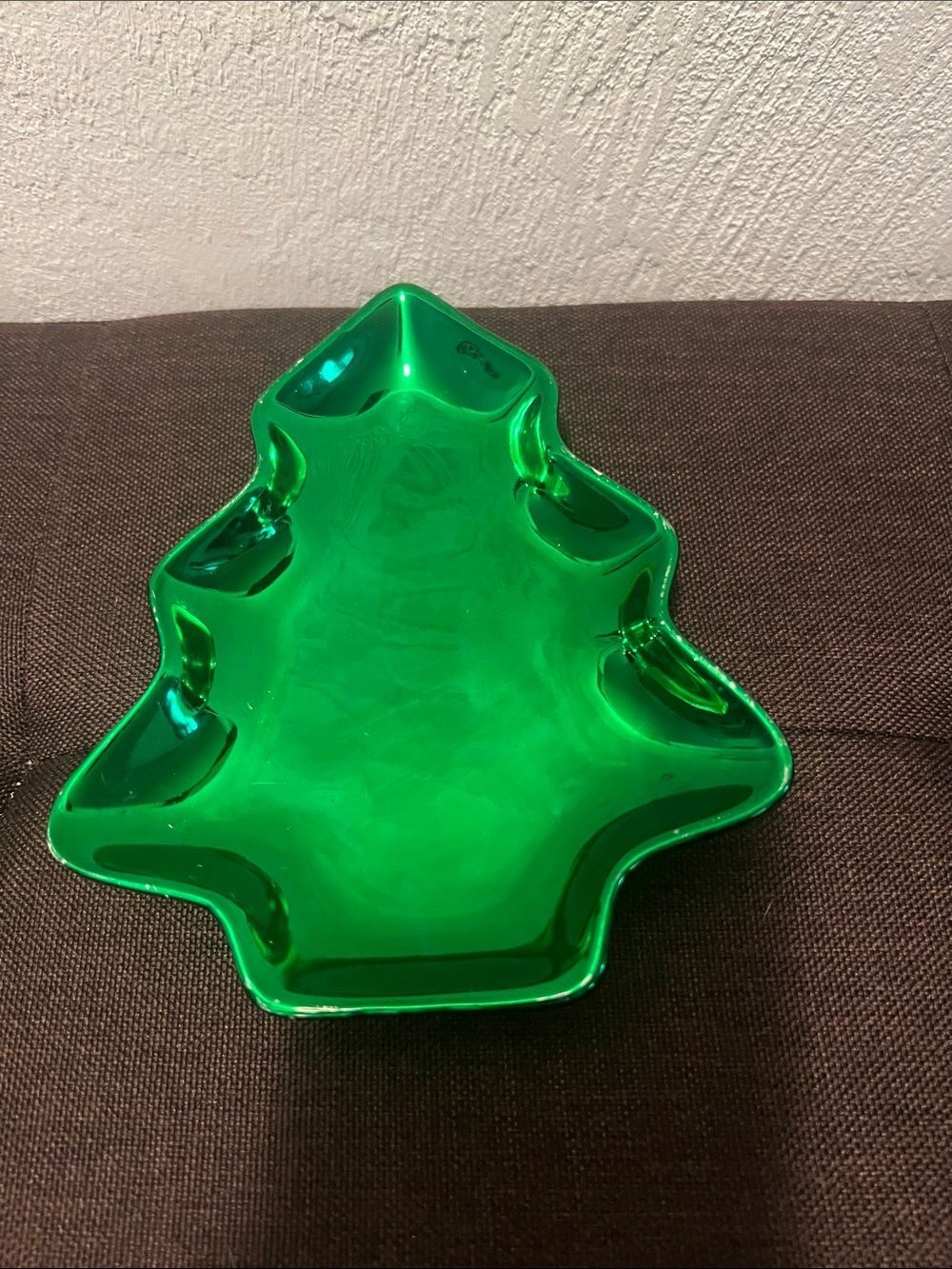 #1995**Green Glass Tree Shaped Dish